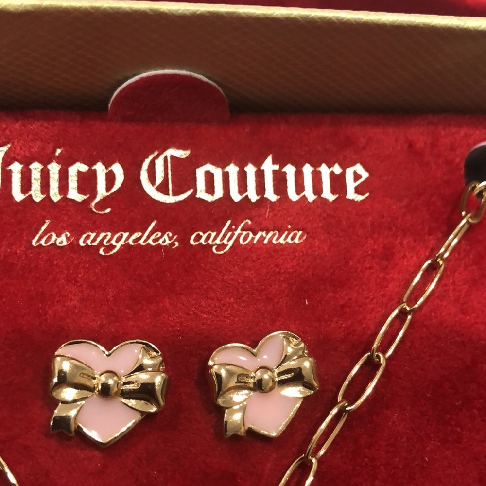 Juicy Couture pink stocking chain link necklace & pink heart shaped earrings set - Picture 6 of 14